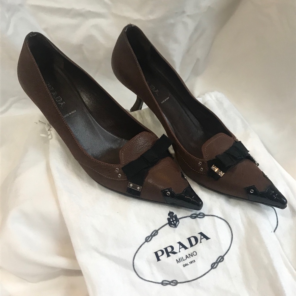 Prada Menswear-Inspired Leather Kitten Heel Pumps